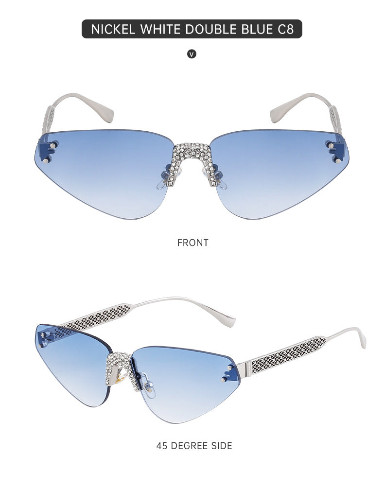 New European and American Fashion Frameless Sunglasses with Rhinestones for Women Outdoor Street Style Sunglasses Women Sun Protection Wholesale shades