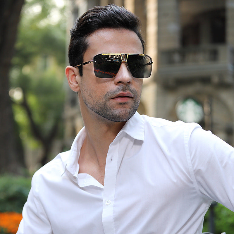 New Large Frame Sunglasses Men's Trendy Cool Fashion Street Style Square Frame Sunglasses Retro Rimless Glasses sunglasses