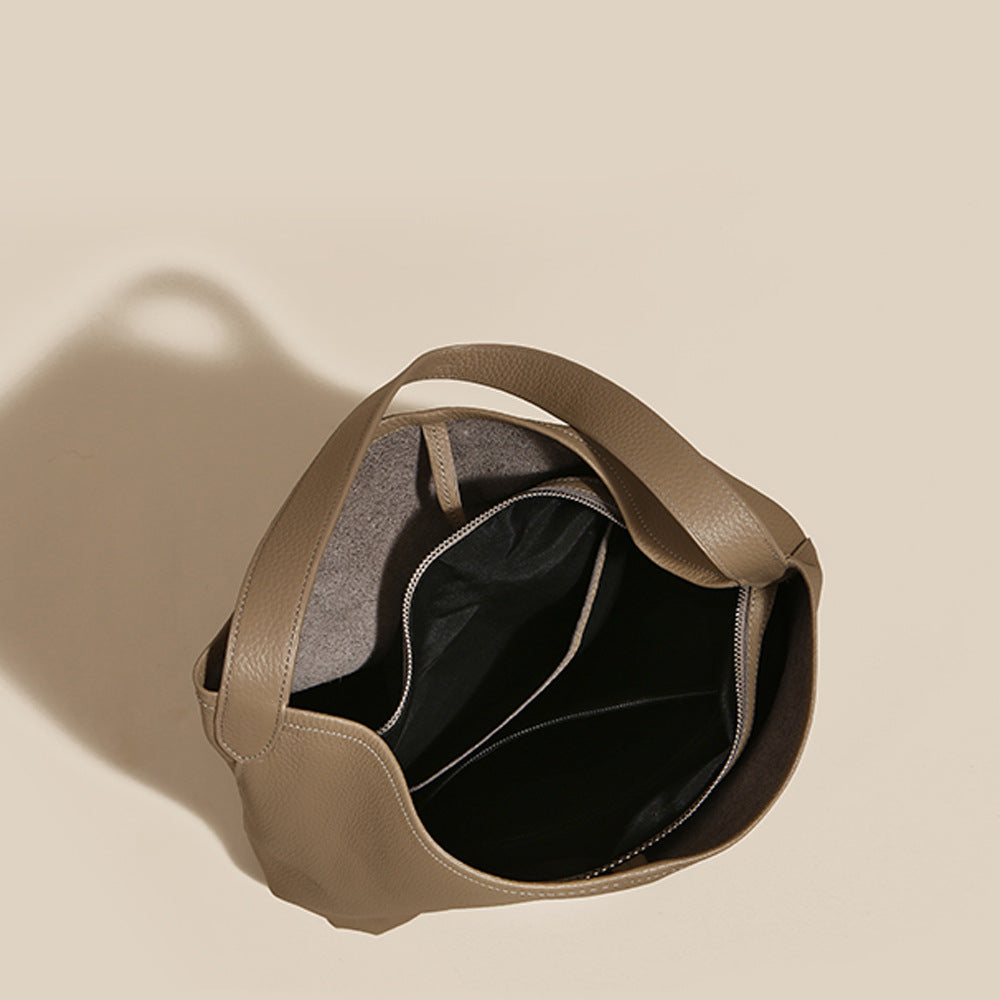 Women's Genuine Leather Underarm Bag Large Capacity Tote Bag Top Layer Cowhide Commuter High-End Feel Single Shoulder Bucket Bag