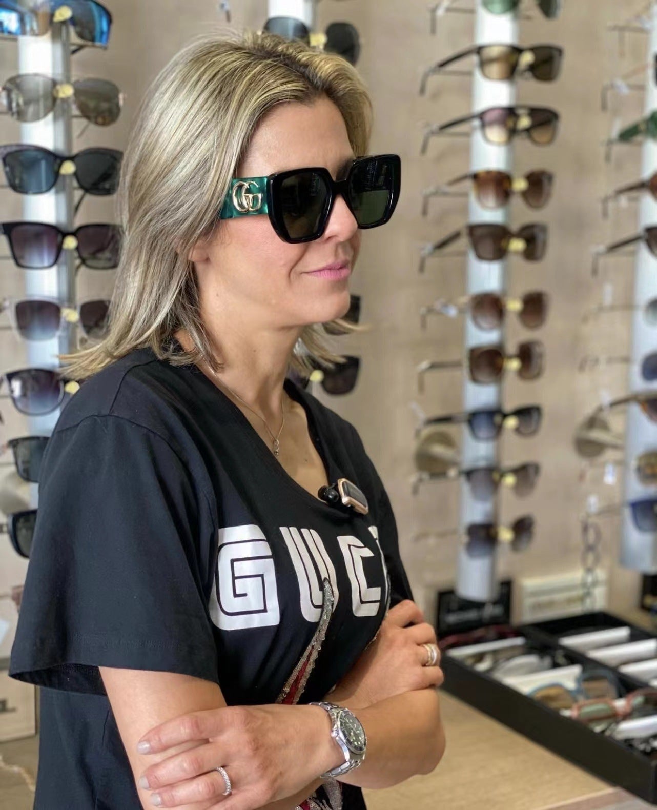 G Home Sunglasses European and American Style ins Xiaohongshu Celebrity Style Sunglasses Square Frame Color Block Legs Unisex GG6040