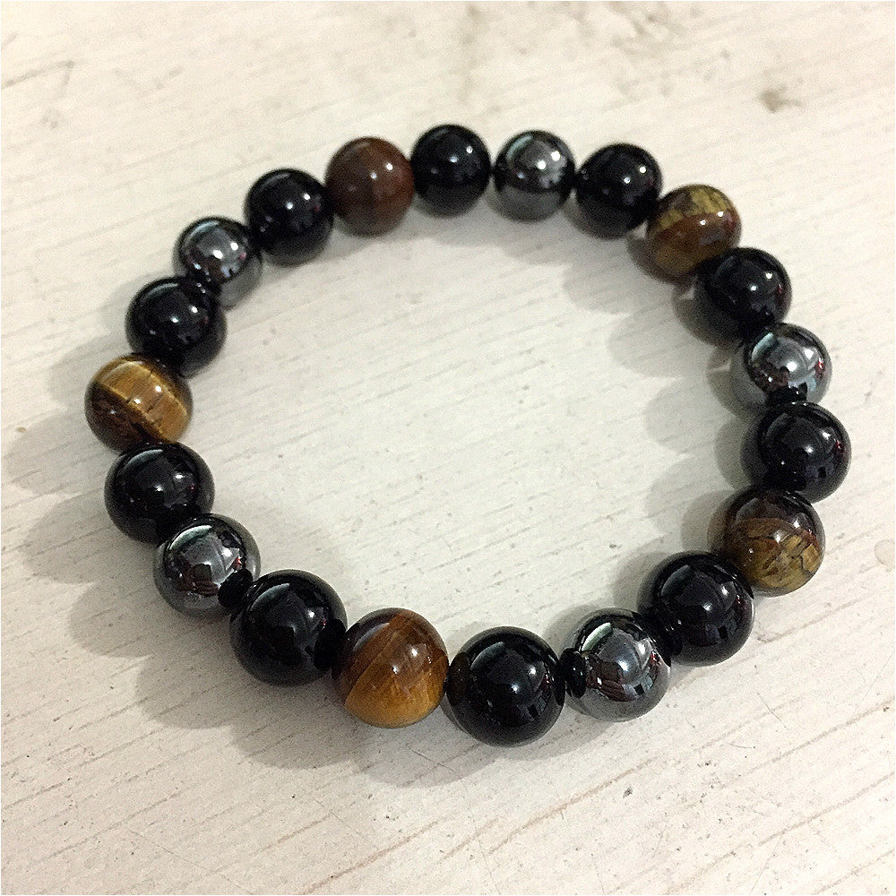Men's Tiger Eye Magnetic Bracelet Natural Stone10mm Agate Bracelet Elastic Cord Single Circle Tiger Eye Stone Beaded Bracelet