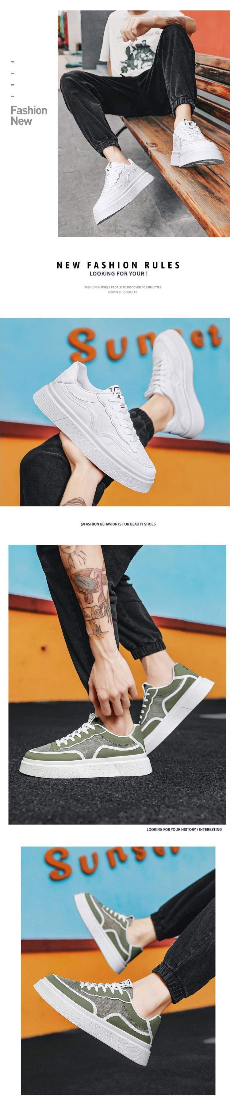 Men's White Sneakers Trendy Casual Shoes Summer Versatile New Breathable Height-Increasing Thick-Soled Sports Shoes HJ18807