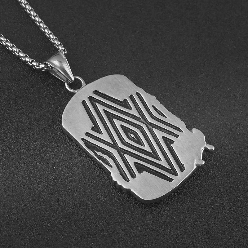 Wholesale Niche Hip-Hop Long Stainless Steel Eagle Square Pendant Sweater Chain Personality Street Style Unisex Titanium Steel Necklace