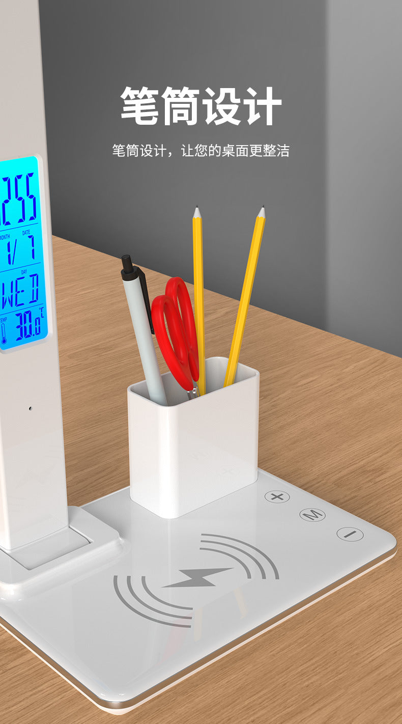 Office Pen Holder Desk Lamp Wireless Charging Touch Eye Protection Desk Lamp Student Dormitory 7-in-1 Multifunctional Night Light