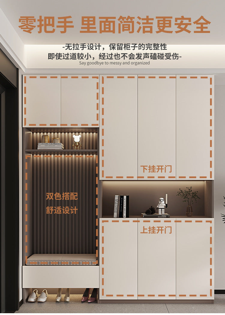 Solid Wood Entryway Shoe Cabinet Home Integrated Cabinet Top-to-Top Cream Style Simple Integrated Partition Large Capacity Doorway Shoe Cabinet