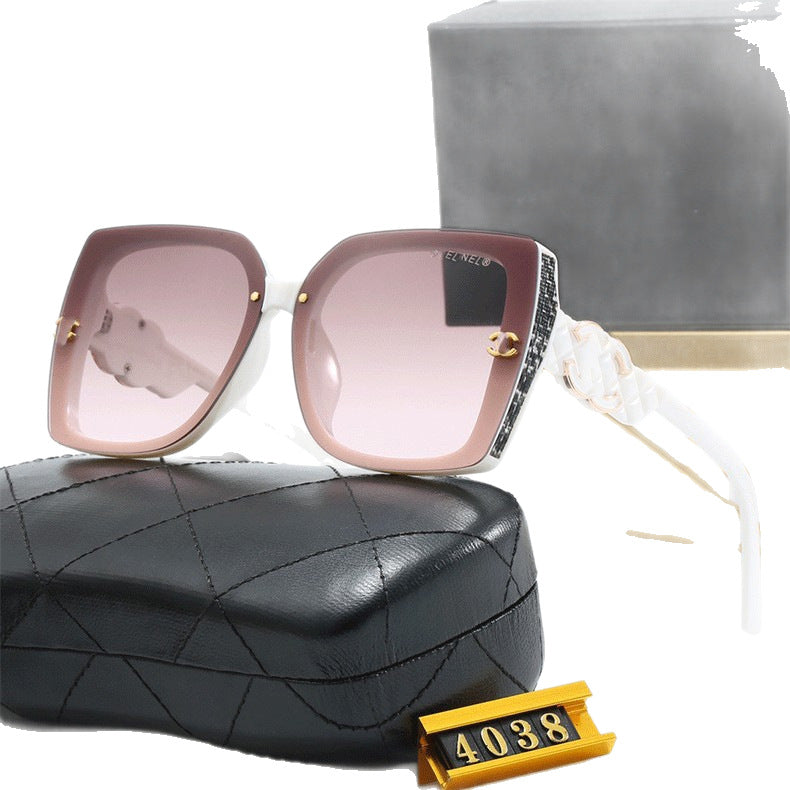 European and American Fashion Sunglasses for Women, High-End Personality Sun Protection Shades, Large Frame Face-Slimming Glasses Wholesale4038