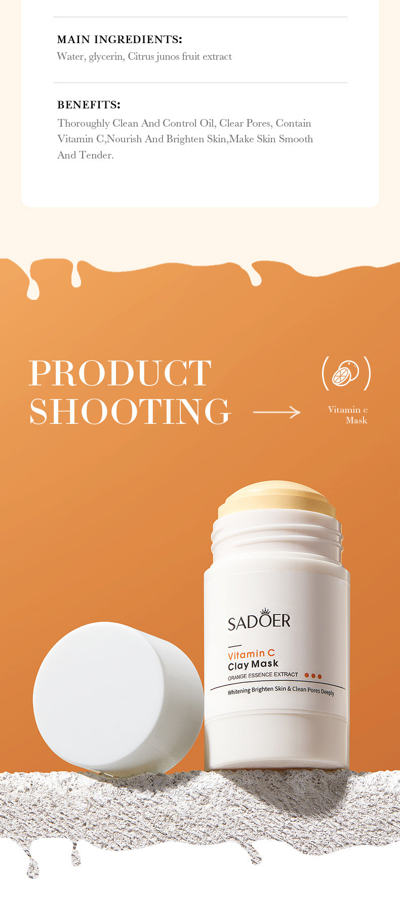 Full English Solid Face Mask40g SADOER Vitamin C Aloe Vera Mugwort Cleansing Mud Mask  Wholesale