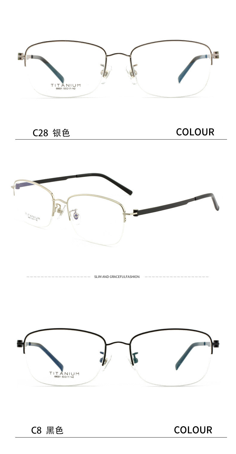 Men's Half Frame Glasses Men's Half Titanium Casual Glasses Frame Work Casual Universal Glasses Metal Frame Trendy Men's Lightweight