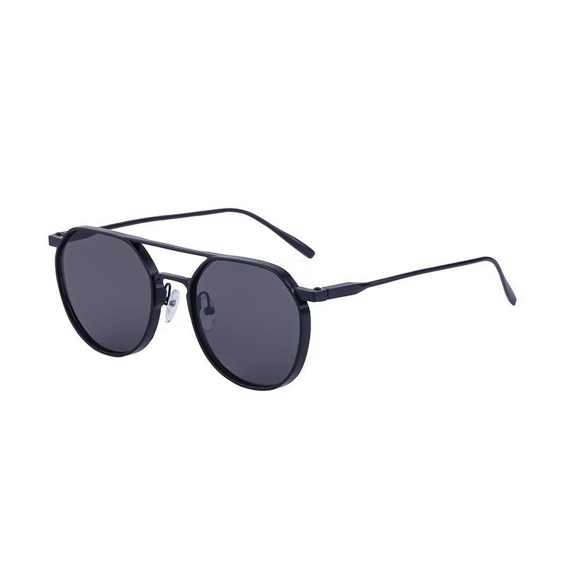 New Retro Oval Frame Glasses Metal Double Bridge Pilot Sunglasses Men's High-end Driving Sun Protection Sunglasses