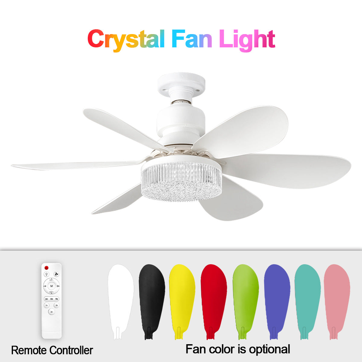 40W Crystal Fan Light Ceiling Fan Light Flower-Shaped Fan Light Living Room Ceiling Fan Light Simple Detachable Fan Blade Light Colorful