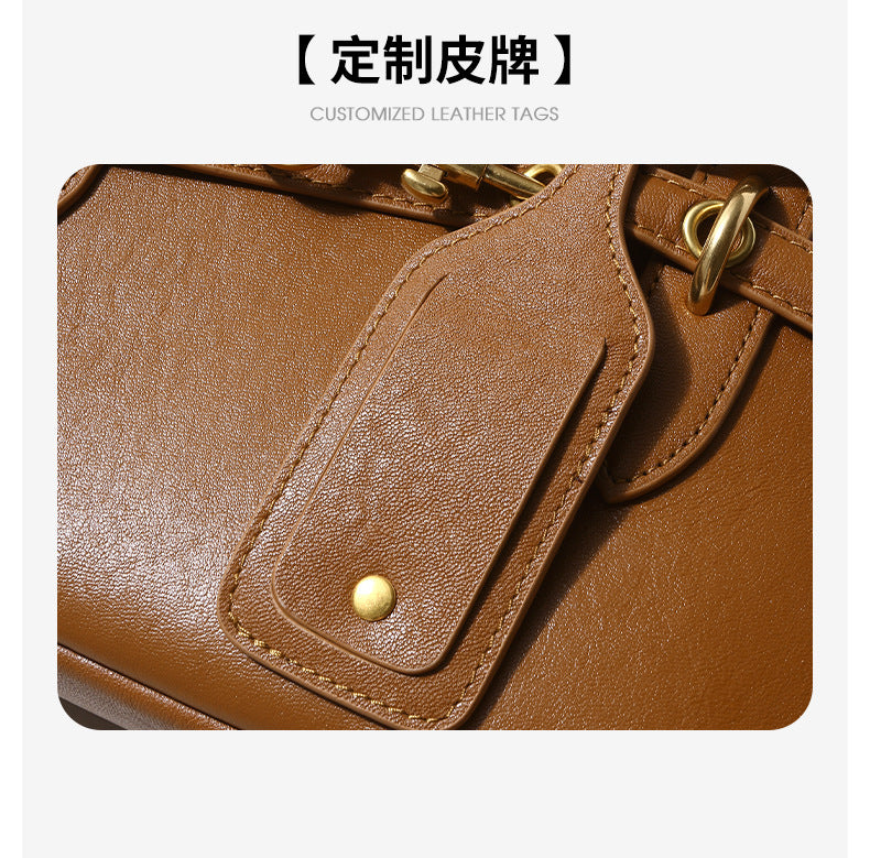 Miaojia Same Style European and American Retro Handbag Female Sense Top Layer Cowhide Crossbody Shell Bag Niche Boston Bag