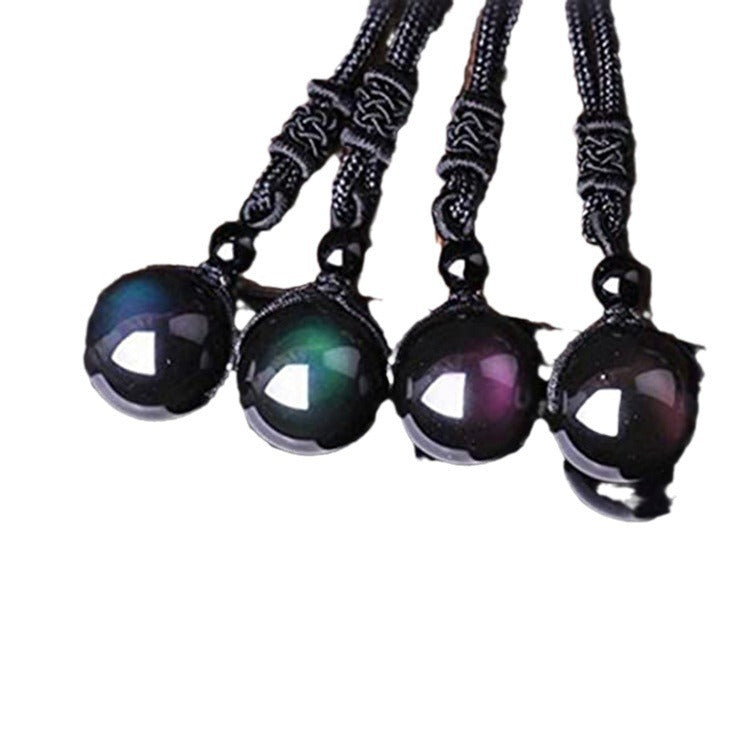 Natural Obsidian Necklace16mm Beaded Tiger Eye Stone Pendant Holiday Gift Couple Amethyst Necklace