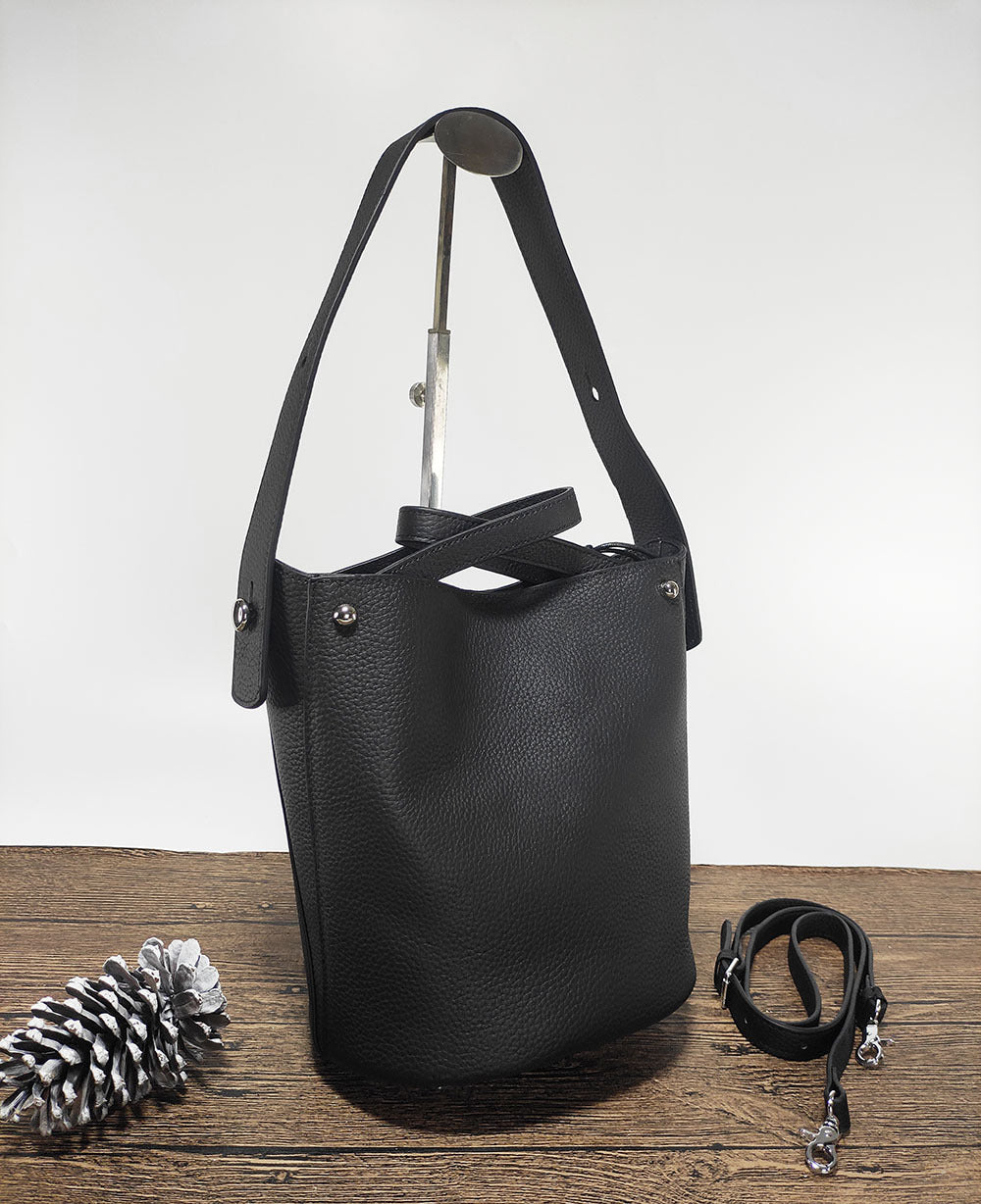 Guangzhou Genuine Leather Women's Bag Large Capacity Tote Bag Top Layer Cowhide Bucket Bag Handheld Shoulder Crossbody Bag Trendy