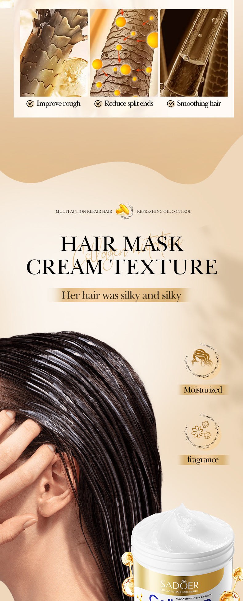 Full English Collagen Smooth Hair Mask500ml SADOER Nourishing and Fluffy Hair Conditioner  Wholesale