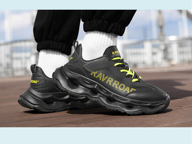 2025New Year's New Rebound Shock Absorption Sports Shoes Men's Fashion Retro Leather Dad Shoes Comfortable Wear-Resistant Running Shoes