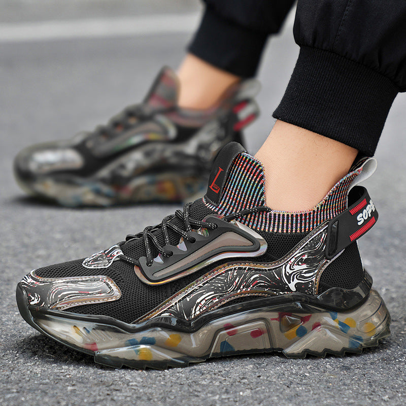 Men's Sports Shoes Autumn Non-Slip Wear-Resistant Running Shoes Versatile Youth Flyknit Breathable Mesh Shoes Retro Trendy Shoes