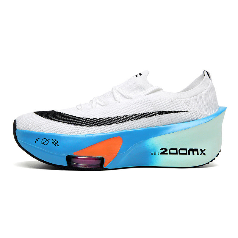 Autumn New High Elastic Double Mesh Breathable Student Training Racing Running Shoes Air Cushion Shock Absorption Full Palm Carbon Plate Sports Shoes