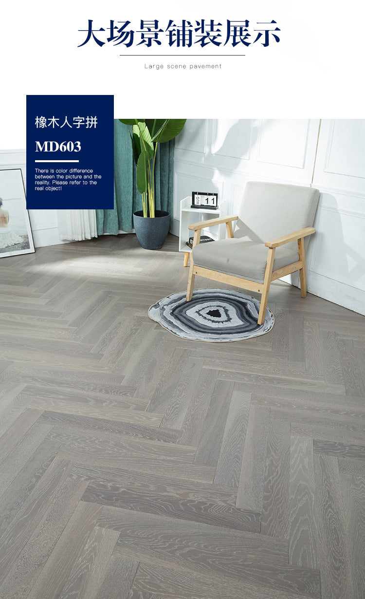 In-stock wholesale with on-site installation Herringbone Locking Floor Heating New Three-Layer Solid Wood Flooring Oak Black Walnut Flooring