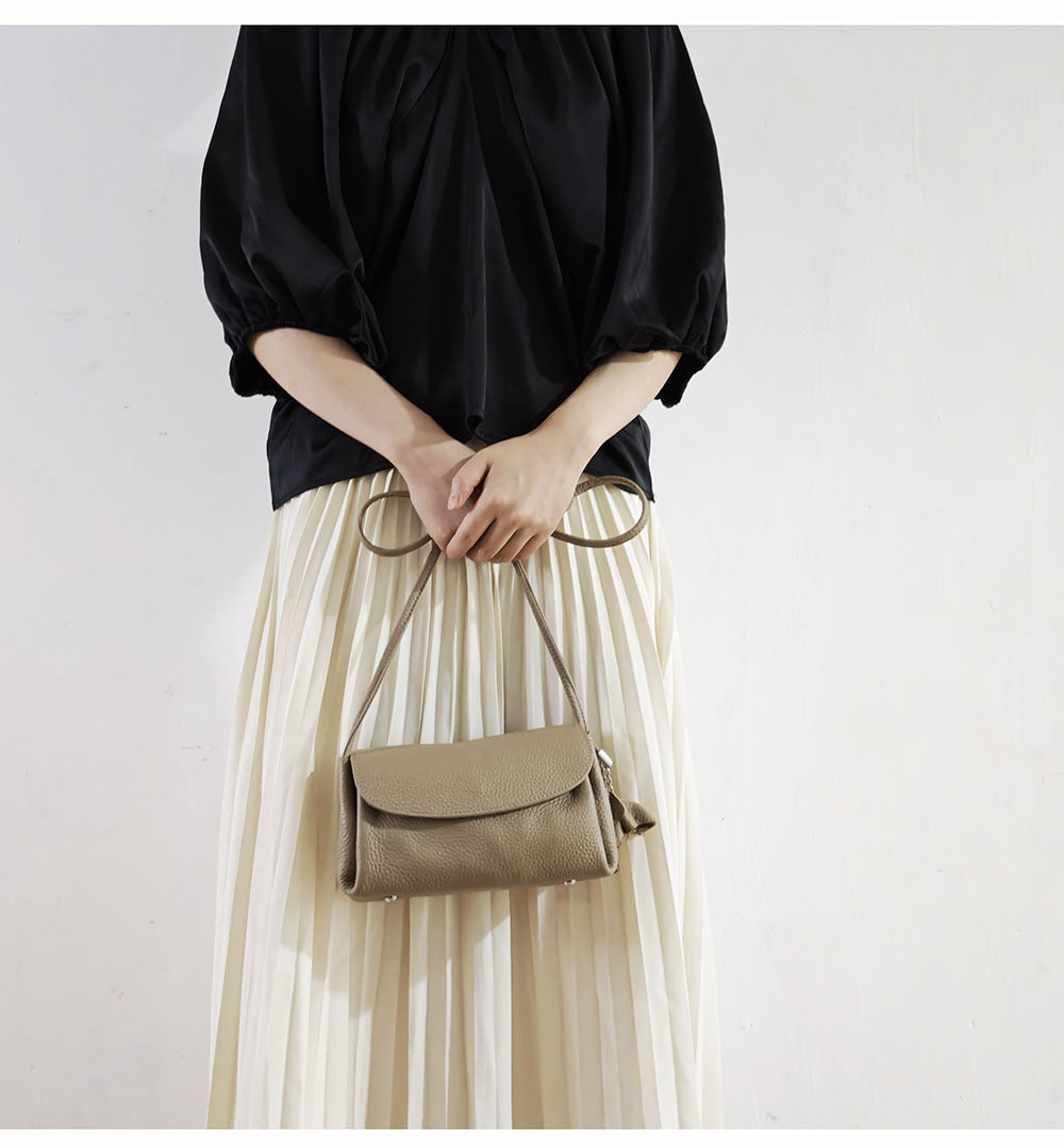 Genuine Leather Small Square Bag Daily Simple Women's Bag2025New Casual Little Elephant Commuting Versatile Cover Head Single Shoulder Crossbody Bag