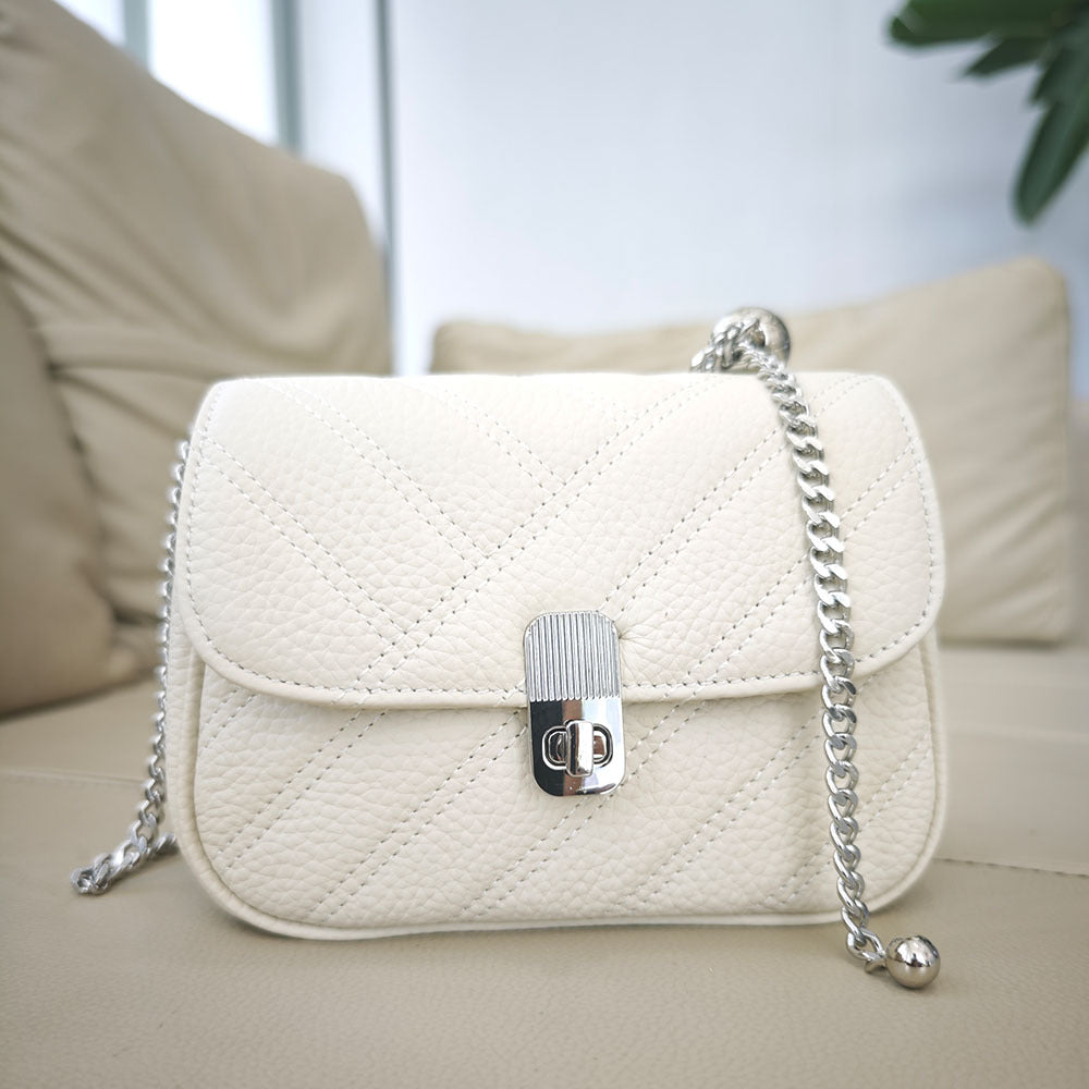 Genuine Leather Women's Bag New Metal Chain Small Square Bag Simple Versatile Chanel Style Single Shoulder Solid Color Embroidered Thread Crossbody Bag