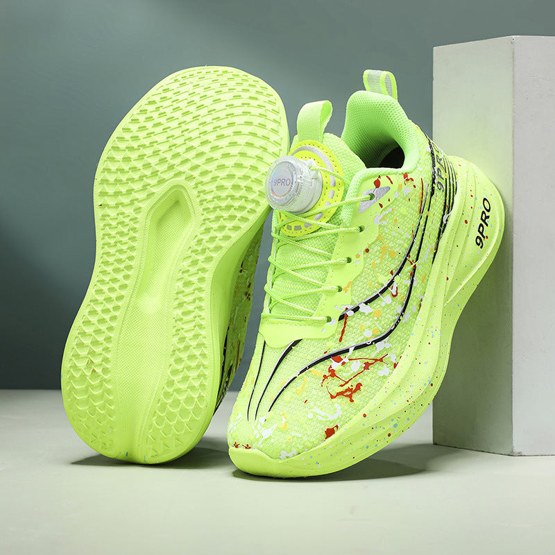 Children's Running Shoes with Rotating Buckle, Breathable Mesh Surface, Ultra-light Soft Sole, Wear-resistant, Non-slip, Racing Sports Shoes for Boys and Girls