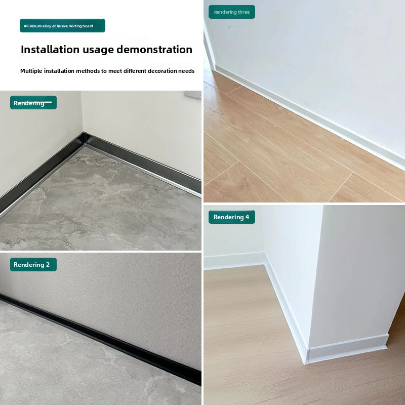 Aluminum alloy self-adhesive skirting board in cream style6cm Diamond-patterned white skirting line8Centimeter skin white metal baseboard