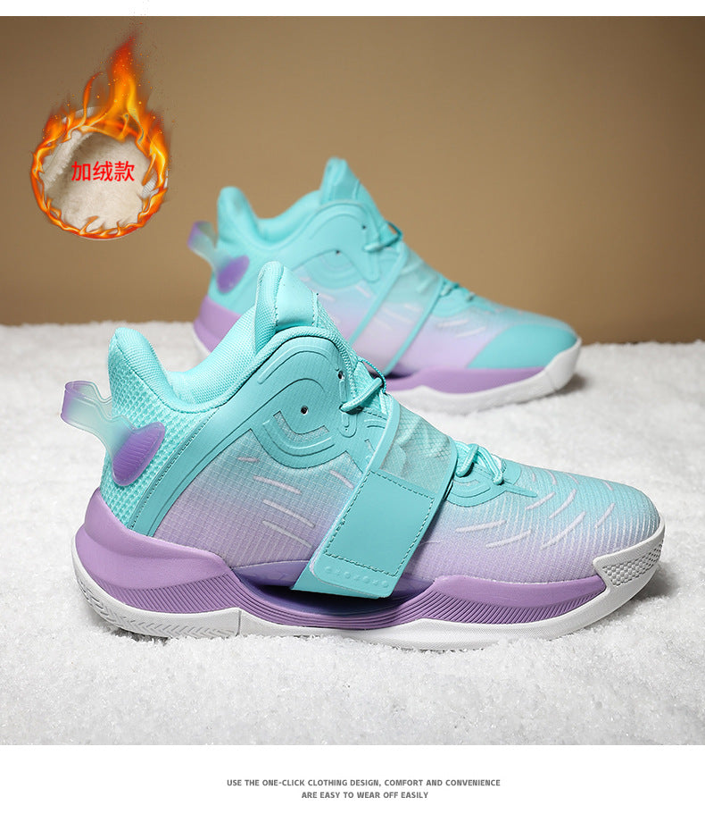 Winter New Fashion Trend Fleece-Lined Warm Sports Shoes for Teenagers Professional Training Non-Slip Cushioned Basketball Shoes