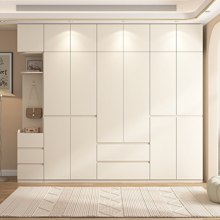 ENF Grade Solid Wood Wardrobe for Home Bedroom, No-Assembly Storage Cabinet, Cream Style Oak Segmented Custom Wardrobe
