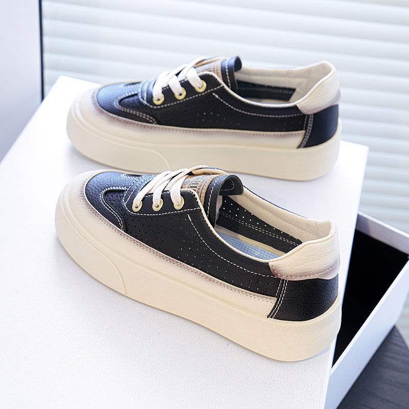 2025Spring and Summer New Hollow Breathable Lightweight White Shoes for Women Versatile Soft Sole Sports Thick Sole Casual Sneakers