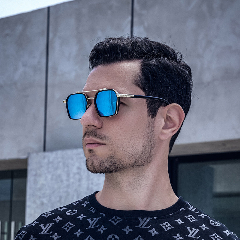 New Sunglasses Internet Celebrity Wei Ting Same Style Sunglasses for Men Trendy Large Square Frame Sunglasses for Men ins Sun Protection Glasses