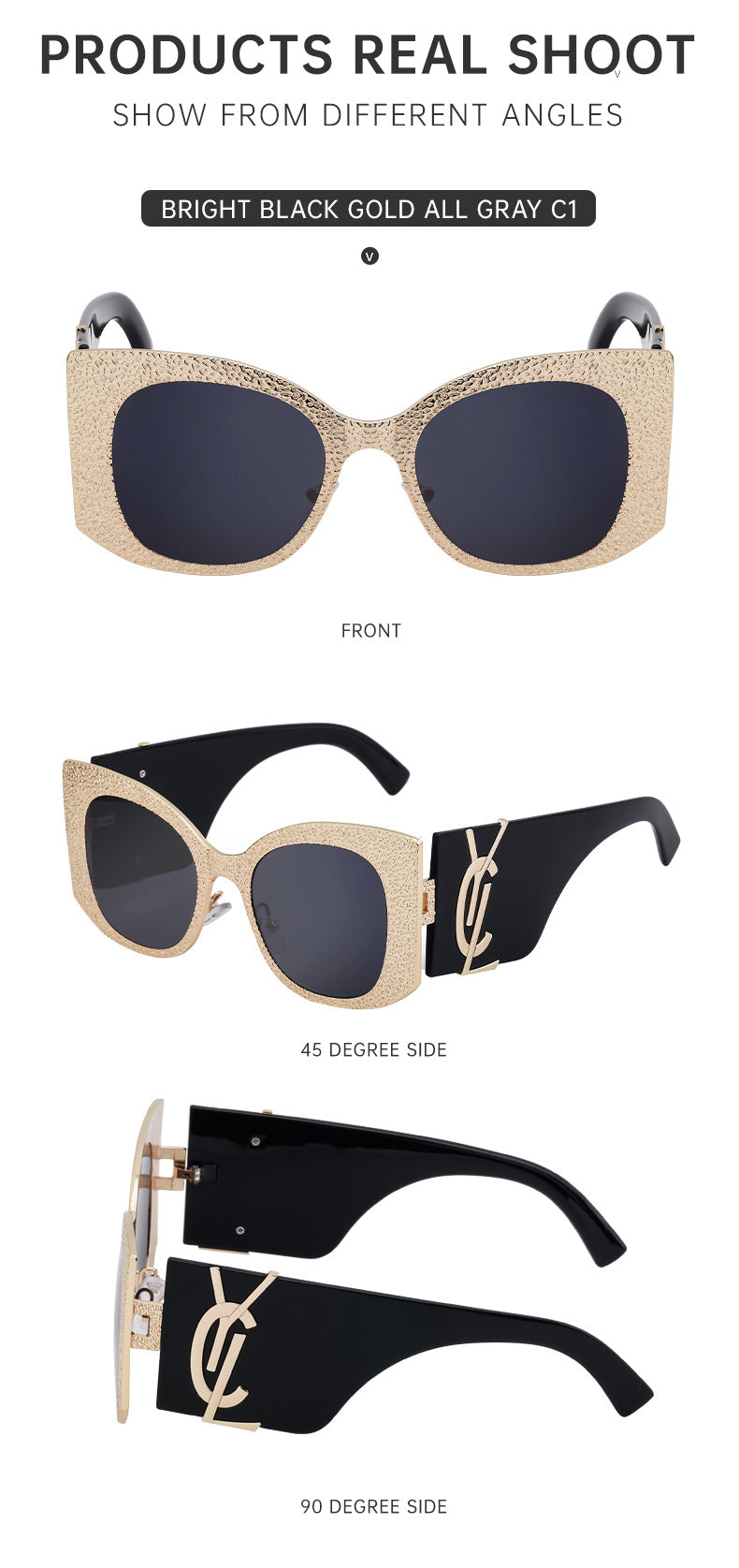 2025New Style Personality Wide Mirror Leg Sunglasses European and American Fashion Sunglasses for Women High-end Large Frame Outdoor Street Shooting Glasses