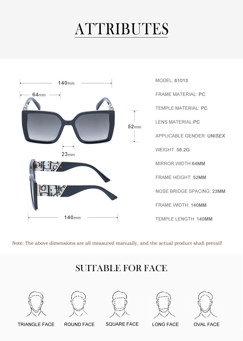 New Fashion Large Frame UV Protection Sunglasses for Women Square Frame Sunglasses European and American Style Glasses