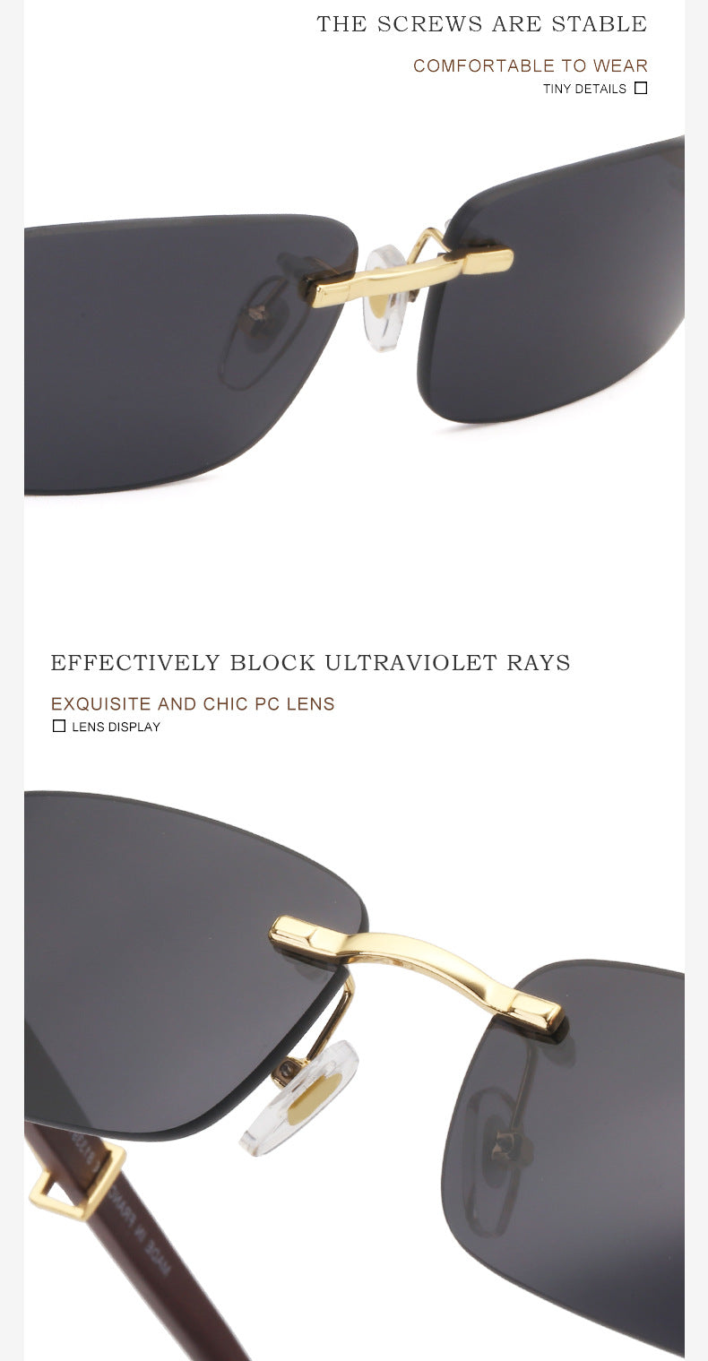 Vintage Wood Grain Sunglasses for Men and Women Fashion Frameless Square Driving Sun Protection Glasses