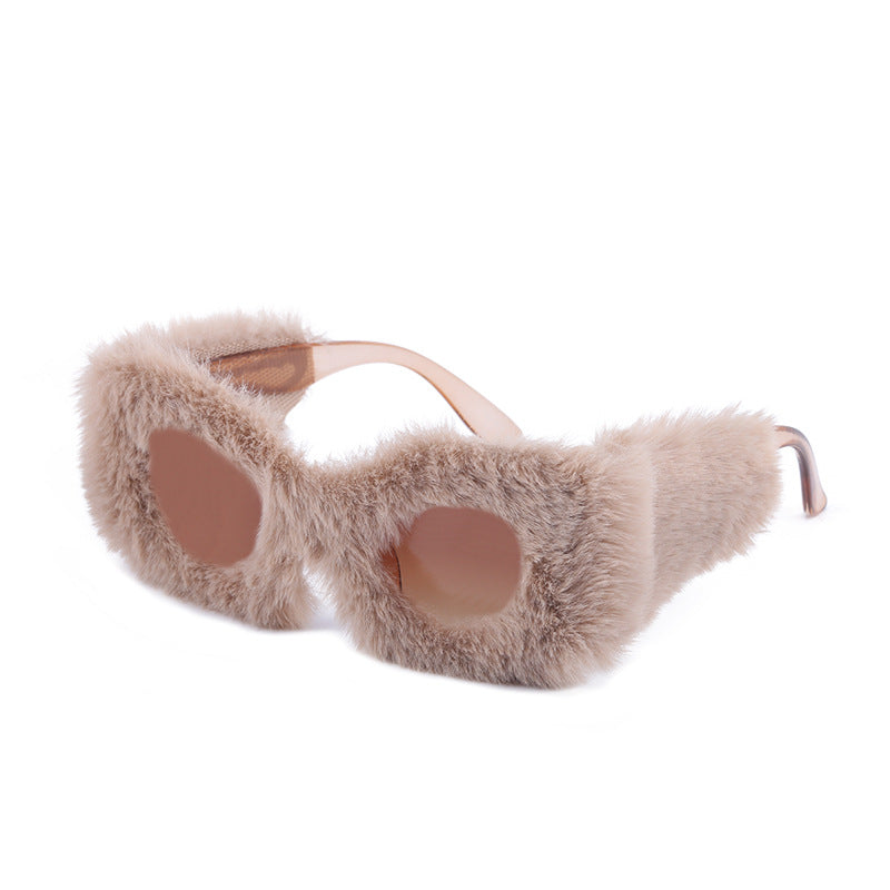 Puppy Style Plush Winter Sunglasses for Women Fashion Cat Eye Sunglasses European and American Style Sunglasses