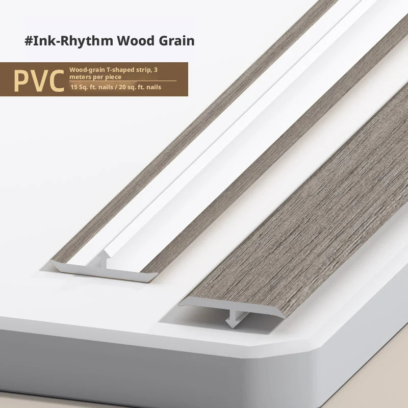 Ink-Rhythm Wood Grain PVC trim showcasing a wood-like texture and white edge detail.