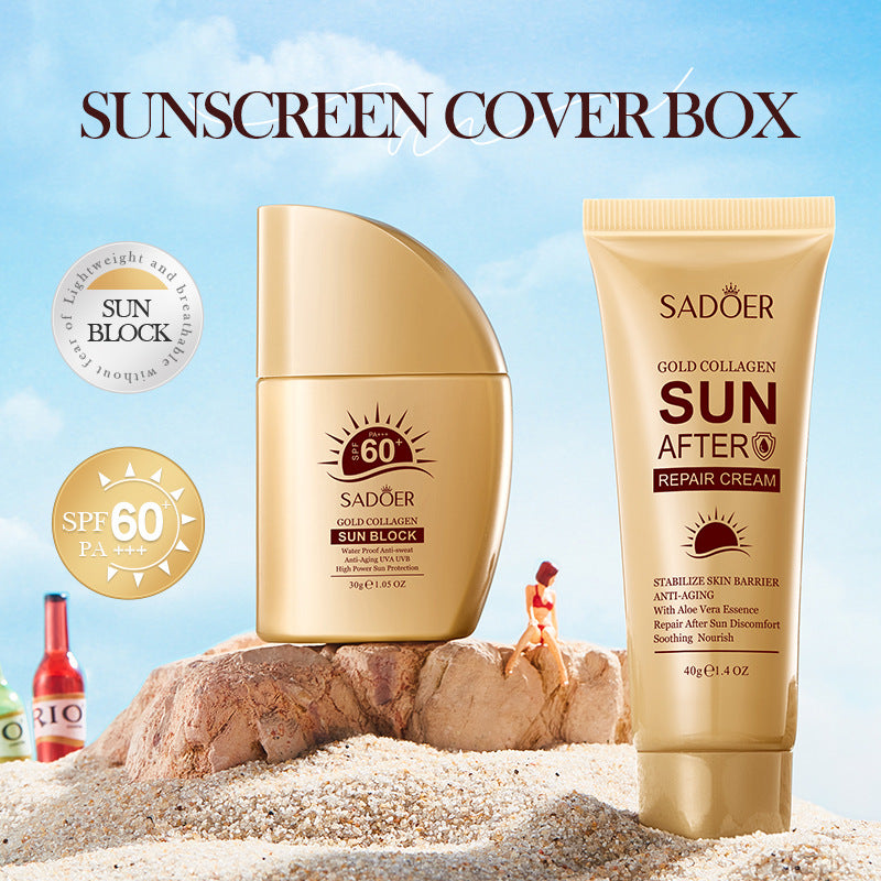 Full English Sunscreen Set SADOER Golden Collagen SPF60+Protective Suit  Wholesale