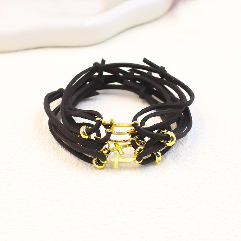 Colorful Cord Gold Bead Bracelet for Women Friendship Gift Simple Stretchable Velvet Cord Set Cross Braided Bracelet