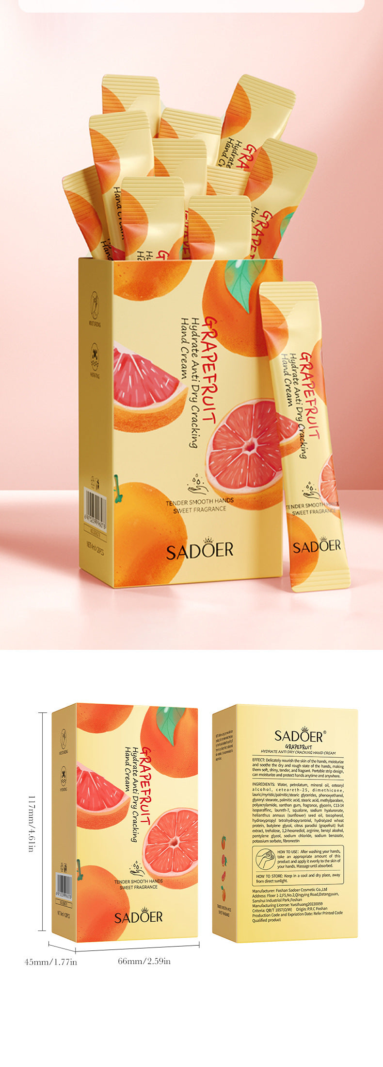 Pure English Hand Cream Box SADOER Avocado Peach Grapefruit Hydrating Hand Cream  Wholesale