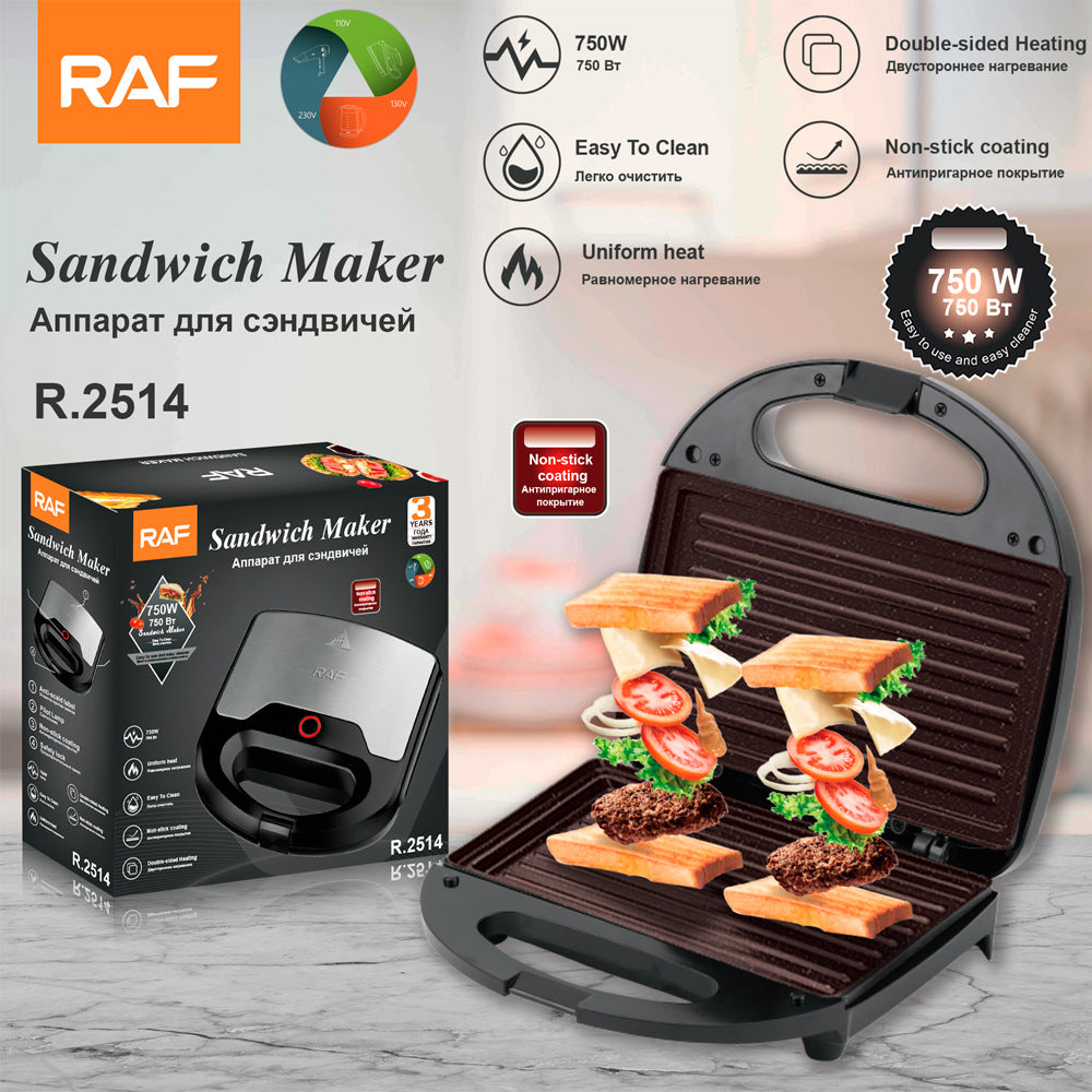 RAF EU Standard Household Portable Toast Bread Baking Electric Griddle Sandwich Maker Breakfast Machine R.2514