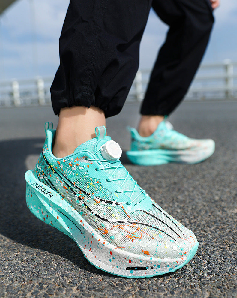 Youth Fashion Luminous Camouflage Running Shoes for Men and Women New Casual Shoes Carbon Plate Real Soft Sole Rotating Buckle Sports Shoes