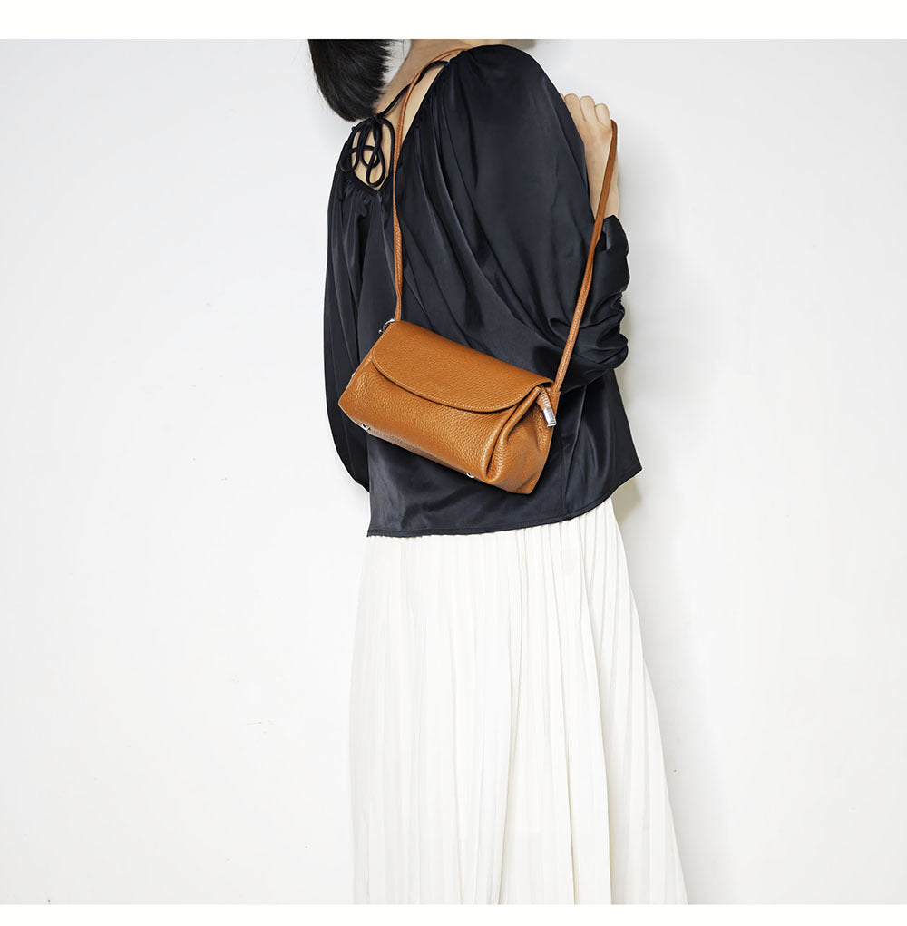 Genuine Leather Small Square Bag Daily Simple Women's Bag2025New Casual Little Elephant Commuting Versatile Cover Head Single Shoulder Crossbody Bag