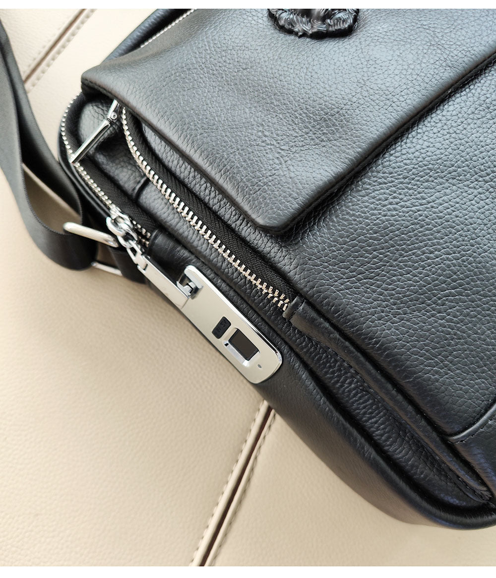 Niche Fingerprint Unlock Bag2024New High-End Men's Genuine Leather Small Handbag Crossbody Bag Guangzhou Trendy Bags