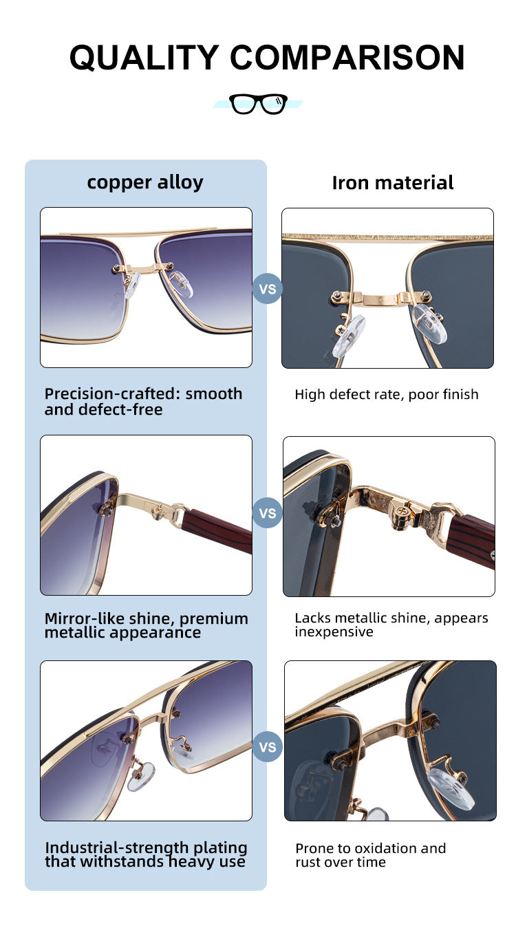 European and American Style Square Frame Cut Edge Sunglasses for Men with Imitation Wood Grain Temples, Men's Trendy Wholesale sunglass