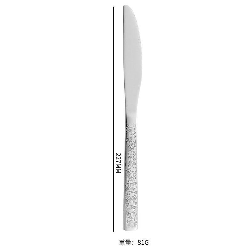 410Stainless Steel Tableware Hotel Restaurant Totem Knife Fork Spoon Set Vintage Pattern Western Steak Knife Fork