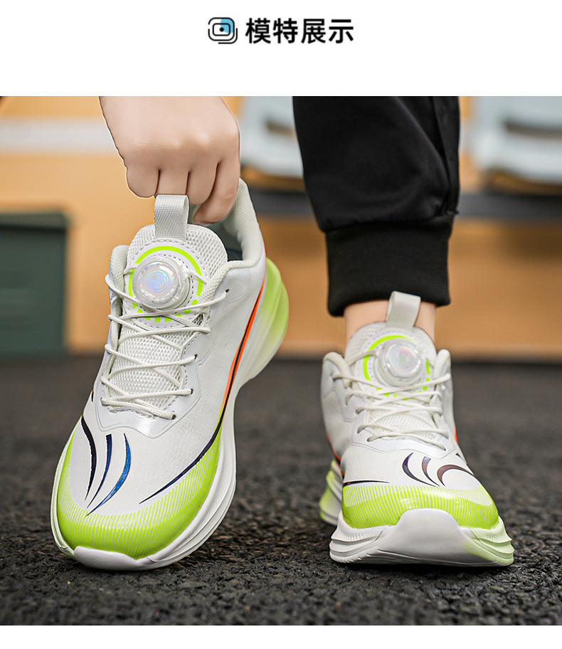 Red Rabbit Rotating Button Children's Shoes Leather Surface Waterproof Middle and Large Children Student Running Shoes Shock Absorption Lightweight Sports Shoes Comfortable