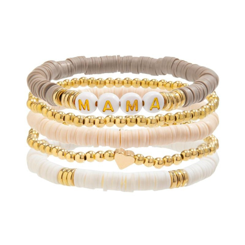 Women's Holiday Gift Soft Clay Bracelet for Mom Mother's Day Heart Bracelet MAMA Alphabet Soft Clay Bracelet Set