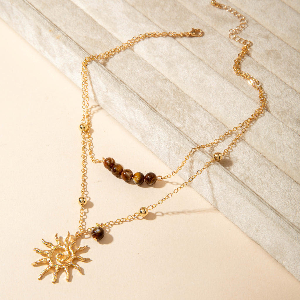 European and American Fashion Jewelry Double Layer Stacked Sunflower Pendant Necklace Simple Flat Snake Necklace Wholesale