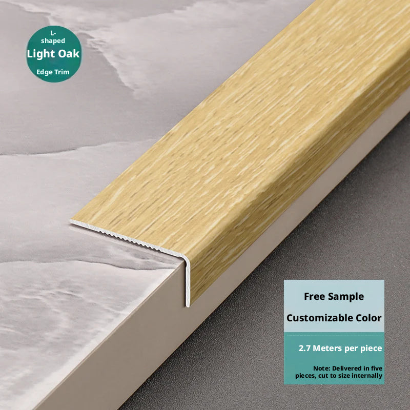 Aluminum alloy wood grain L Wooden flooring trim edge strip corner protector7Right-angle edge trim with buckle strips for threshold decoration