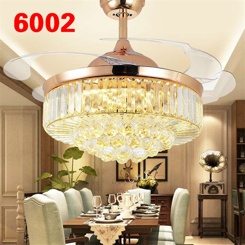Invisible Fan Light Remote Control led Fan Chandelier Home Electric Fan Lamp scandinavian Iron Restaurant Lamp Crystal Ceiling Fan Lamp