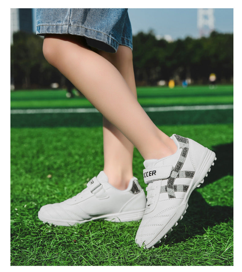 New football shoes for men and women with Velcro for children TF Broken Nail Style Youth Student Grassland Flat Training Shoes